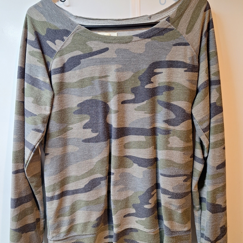 Maurices Olive and Gray Camouflage Top